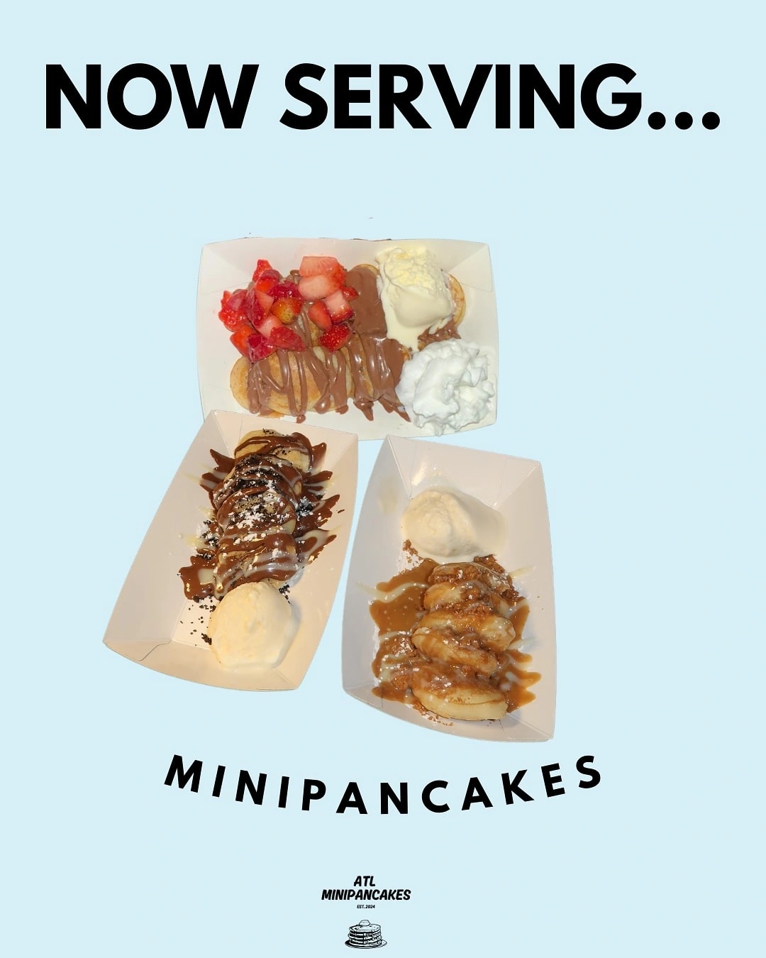 Delicious mini pancakes with fresh fruits and syrup